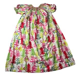 Amanda Remembered Smocked Girls Dress Christmas Tree Print Size 6